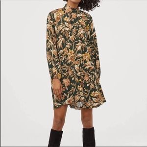 H&M Dark Green & Gold Floral Print Dress